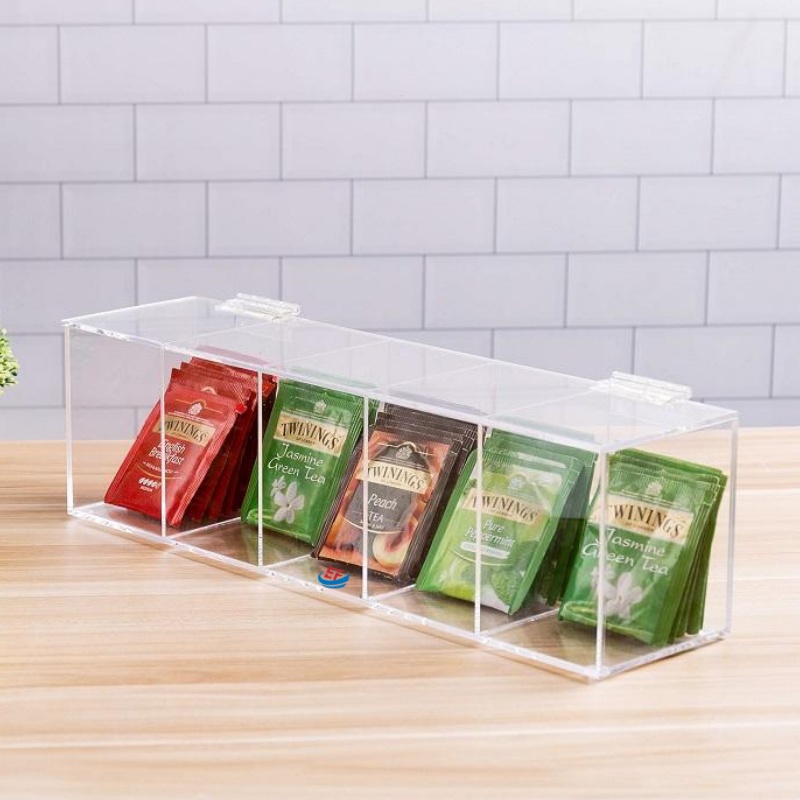 5 Compartments Clear Acrylic Tea Bag Organizer