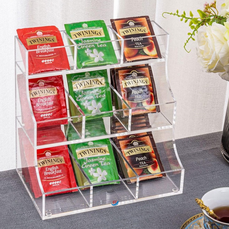 Countertop 9 Compartment Transparent Acrylic Tea Bag Organizer