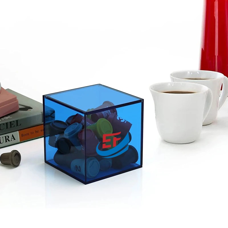 Transparent Blue Flip-up Lid Acrylic Coffee Pod Box