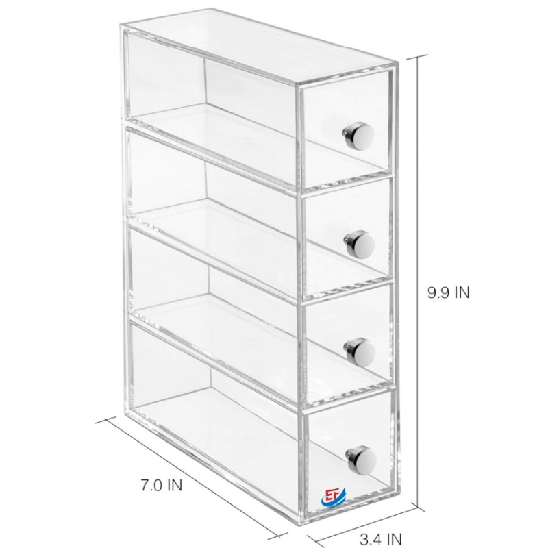 4-Tier Clear Acrylic Cosmetic Storage Box with Drawers