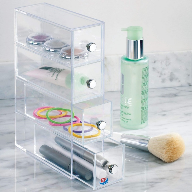 4-Tier Clear Acrylic Cosmetic Storage Box with Drawers